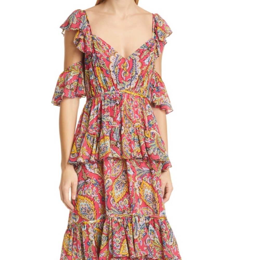 Cinq à Sept Collier Floral Print Midi Dress